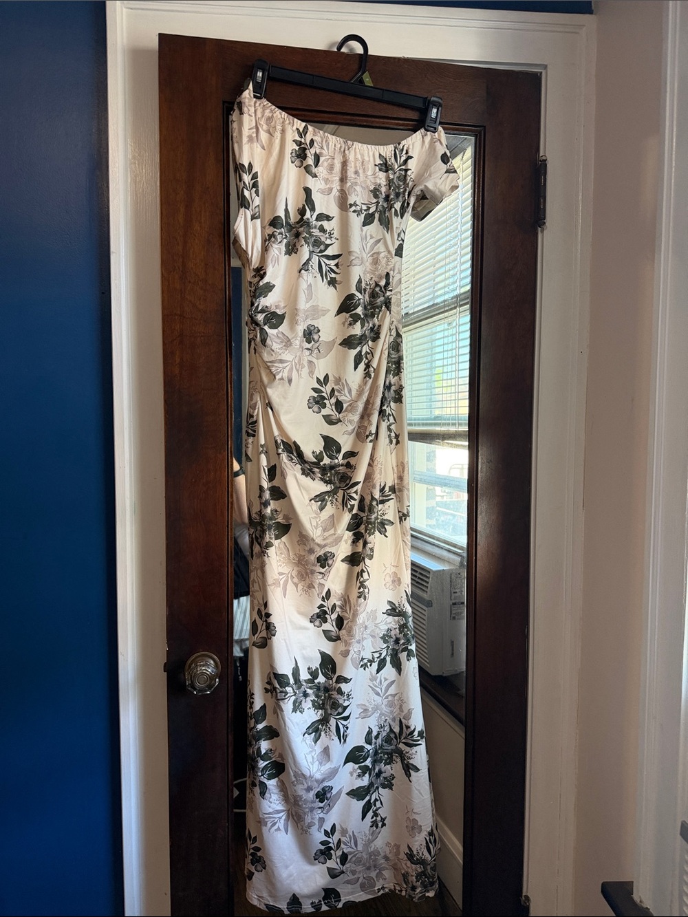 SHEIN Cream Maxi Dress with Green Floral Print